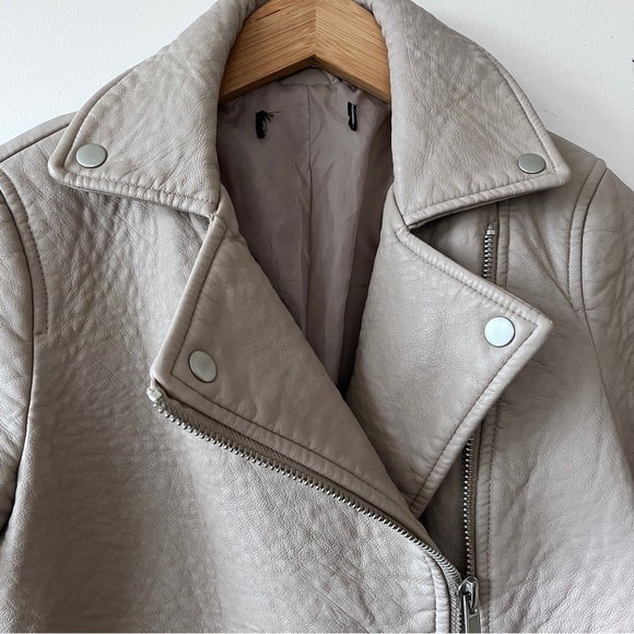 Forever 21 Boho Beige Faux Leather Moto Biker Jacket Eco-friendly Size S - Picture 3 of 5